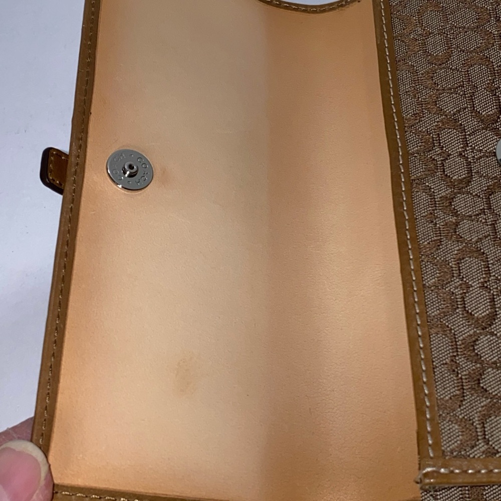 Coach Mini Monogram TAN LONG WALLET W/LEATHER TRIM & BUCKLE VGC - Picture 11 of 14